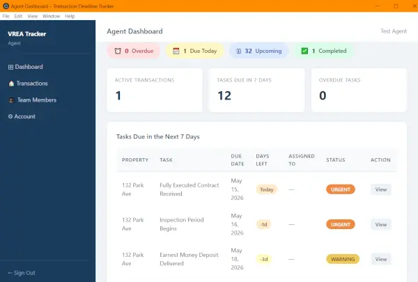 VREA Transaction Tracker screenshot